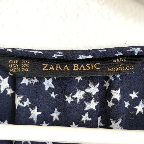 Zara Navy Blue Star Chiffon Long Sleeve Button Up Blouse Size XS - Picture 11 of 12